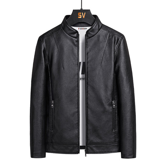 Herren Schlanker Kunstleder‑Blouson im Urban‑Moto‑Minimalstil mit Stehkragen und verdecktem Reißverschluss Nord Taschen
