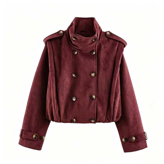 Damen Kurzjacke im Matrosen- und Military-Mix mit hohem Stehkragen, Epauletten und tailliertem Gummizug Nord Taschen