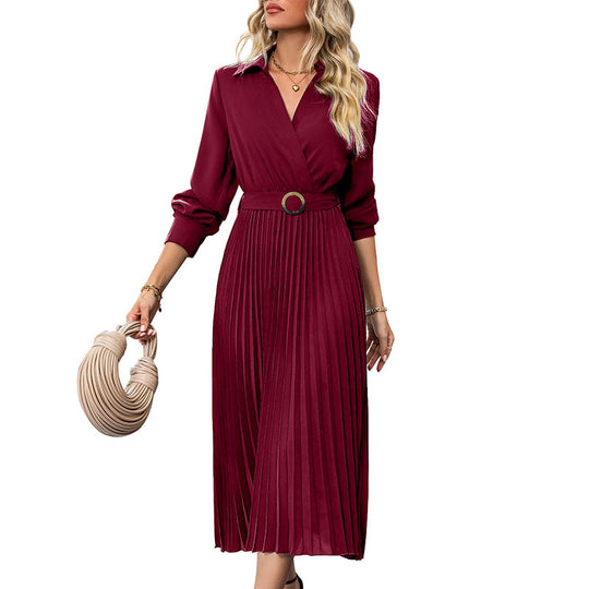 Damen Elegantes Plissee-Kleid mit Gürtel Nord Taschen