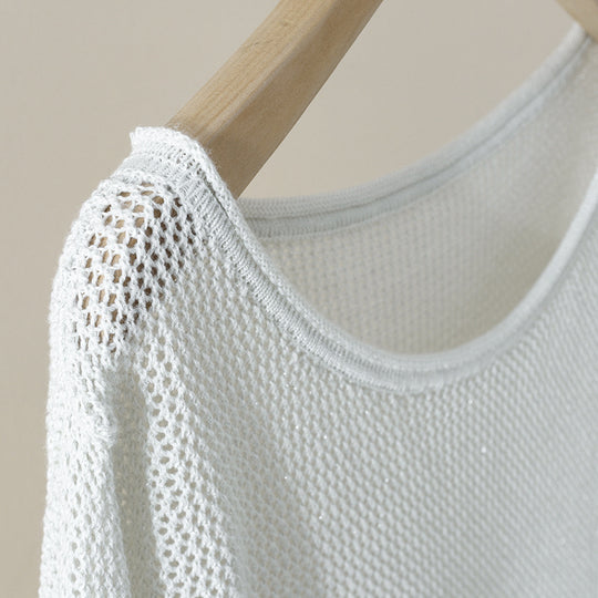 Damen Lockerer Feinstrick-Pullover mit U-Boot-Ausschnitt und Waffelstruktur Nord Taschen