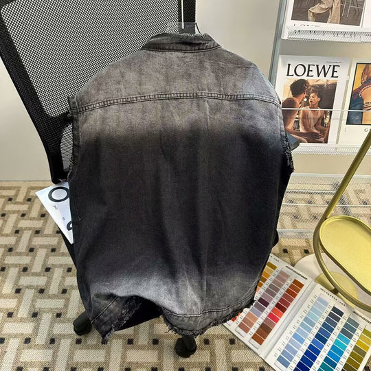 Herren Ärmellose Denim‑Weste im Vintage‑Used‑Look mit ausgefranster Saumkante und Ombre‑Fading Nord Taschen
