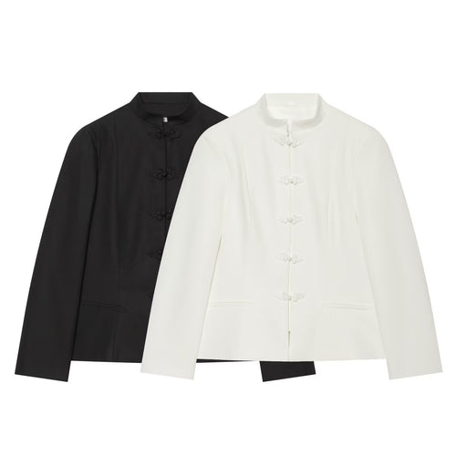 Damen Kurzjacke im Mandarin-Stil mit traditionellen Kordelknöpfen und schmaler Silhouette Nord Taschen