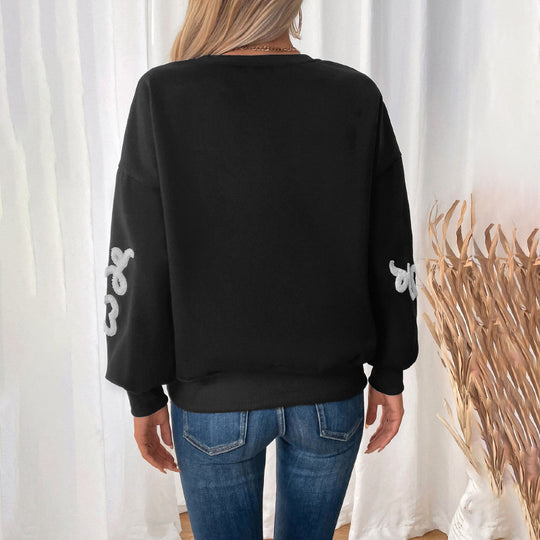 Damen Lässiges Oversize‑Sweatshirt mit Chenille‑Herzapplikation, Rundhalsausschnitt und gerippten Bündchen Nord Taschen