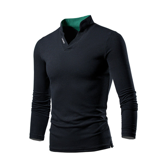 Herren Slim-Fit Langarmshirt mit Stehkragen, offenem V‑Ausschnitt und funktionalem Stretchmaterial Nord Taschen
