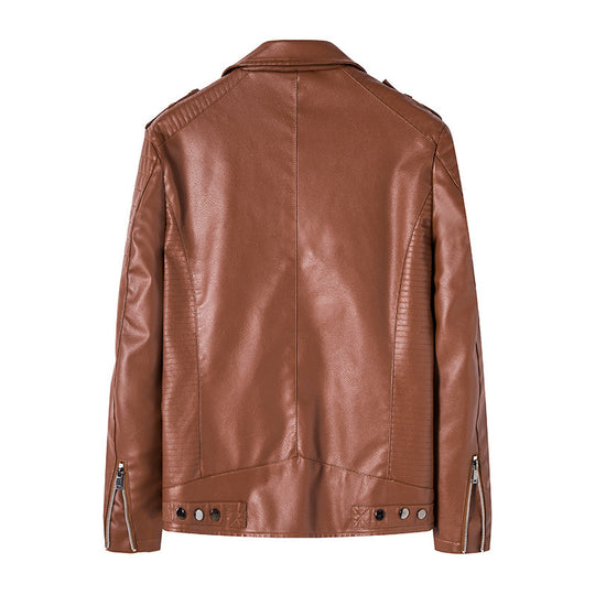 Herren Bikerjacke aus hochwertigem Kunstleder im Slim‑Fit mit schrägem Reißverschluss und gesteppter Schulterpartie Nord Taschen