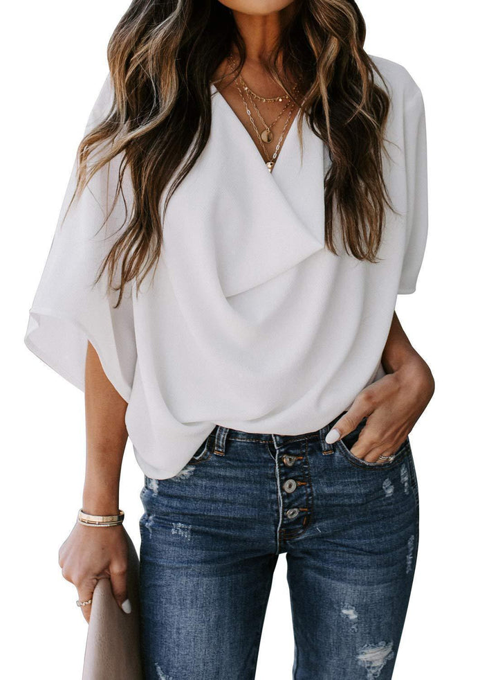 Damen lässiges Oversized-Oberteil mit drapiertem V-Ausschnitt
