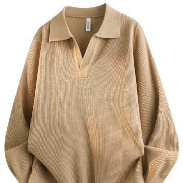 Unisex Oversized Feinstrick-Polo-Pullover mit offenem V‑Ausschnitt und lässiger Silhouette Nord Taschen