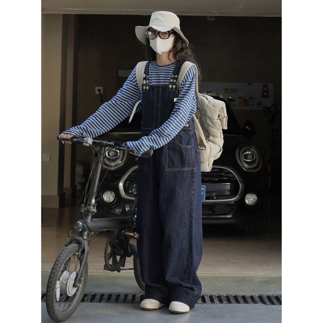 Damen Weite Denim-Latzhose im Baggy-Stil mit verstellbaren Trägern Nord Taschen