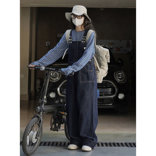 Damen Weite Denim-Latzhose im Baggy-Stil mit verstellbaren Trägern Nord Taschen