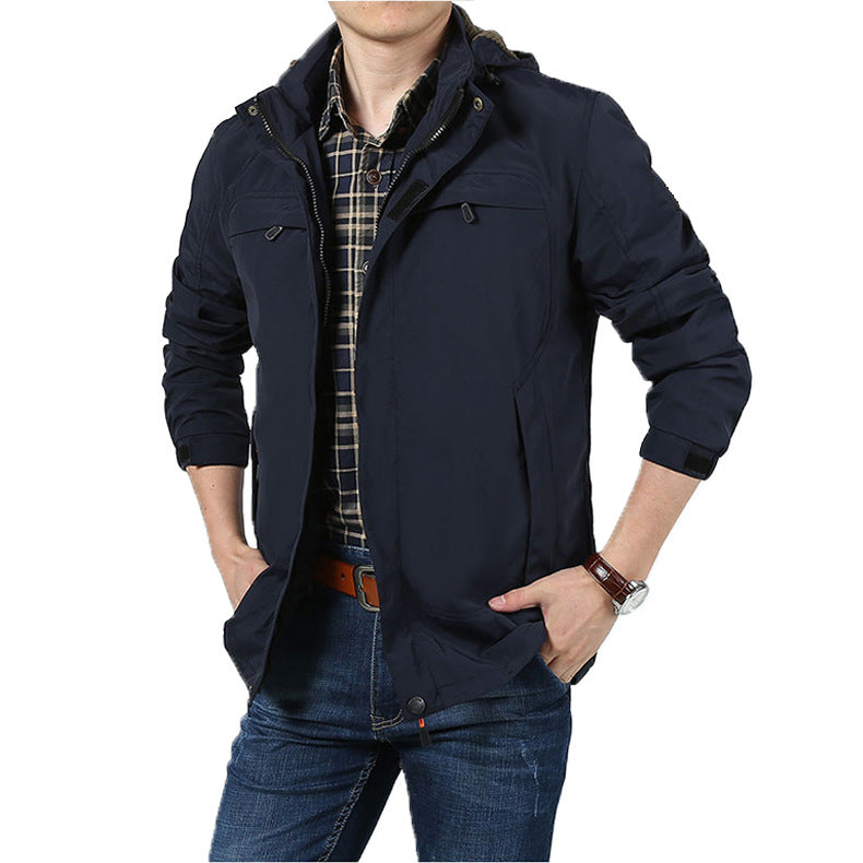 Herren Leichte Utility-Feldjacke mit Kapuze, Reißverschluss und Multifunktionstaschen Nord Taschen
