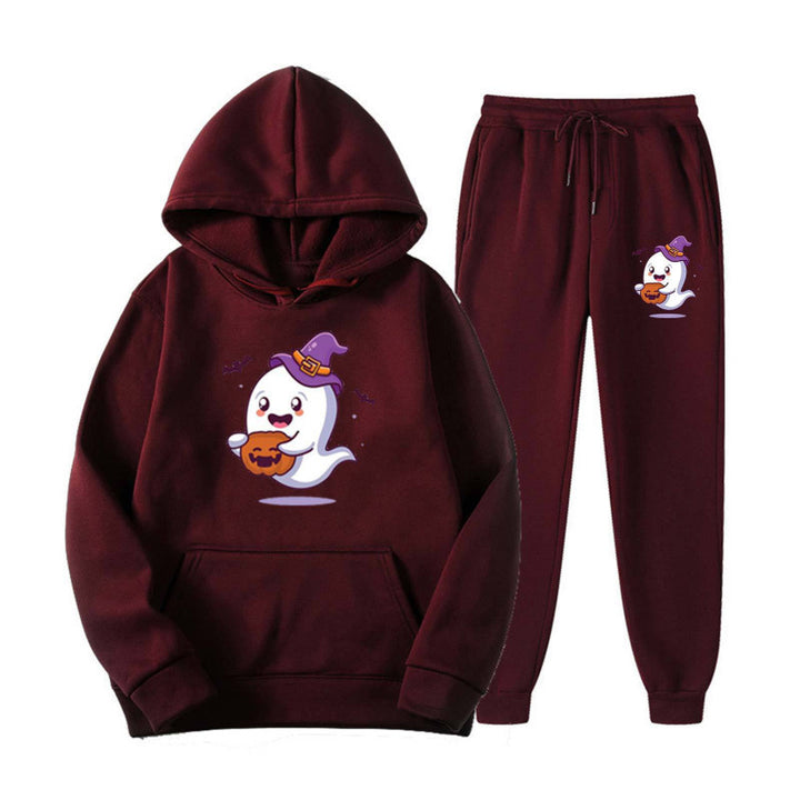 Unisex kuscheliger Kapuzenpullover und Jogginghose Set mit Halloween-Geistprint Nord Taschen