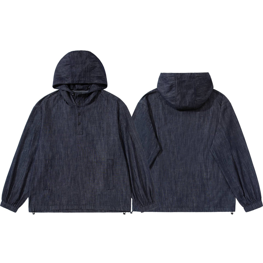 Herren leichter Denim-Anorak mit Kapuze und halber Knopfleiste Nord Taschen