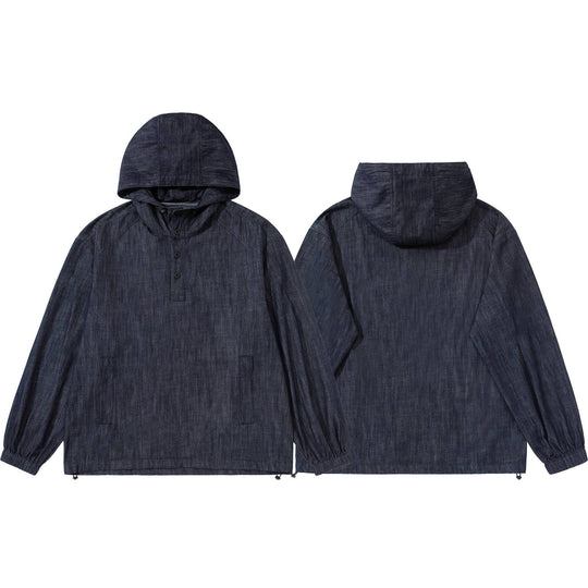 Herren leichter Denim-Anorak mit Kapuze und halber Knopfleiste Nord Taschen