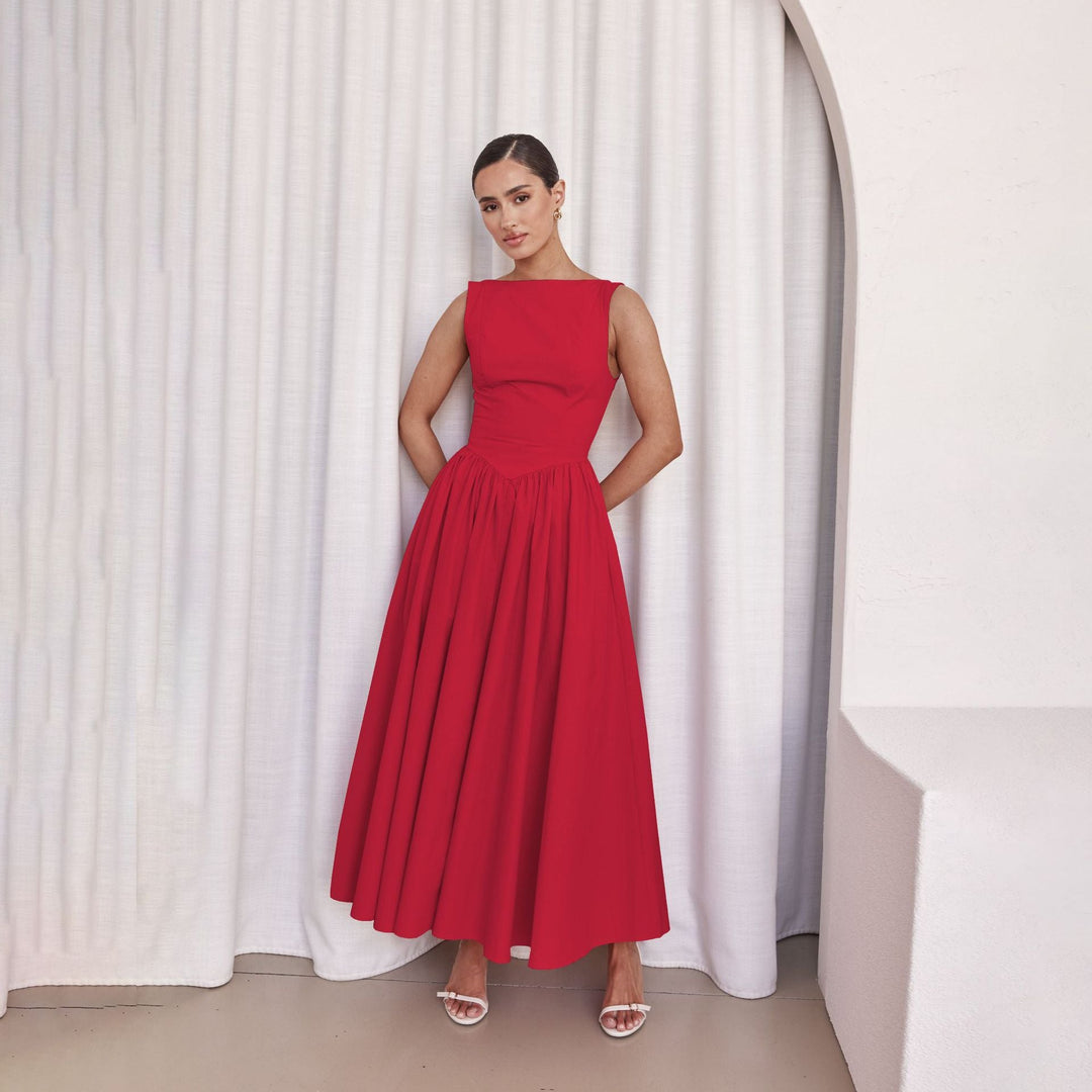 Damen Elegantes Maxi-Kleid mit breitem Rockansatz und taillierter Passform