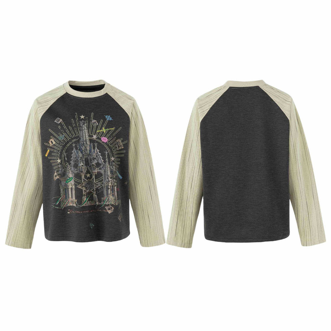 Damen Raglan‑Sweatshirt mit grafischem Kathedralprint und strukturierten Ärmeln Nord Taschen