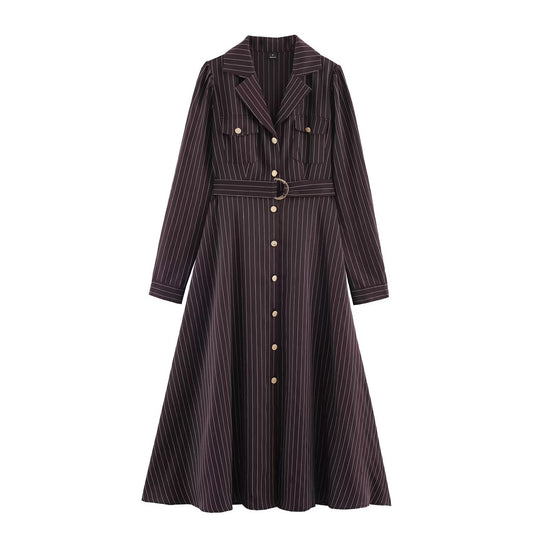 Damen Hemdblusenkleid im Nadelstreifen-Look mit Taillengürtel Nord Taschen