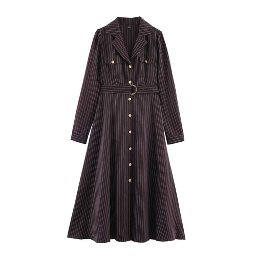 Damen Hemdblusenkleid im Nadelstreifen-Look mit Taillengürtel Nord Taschen