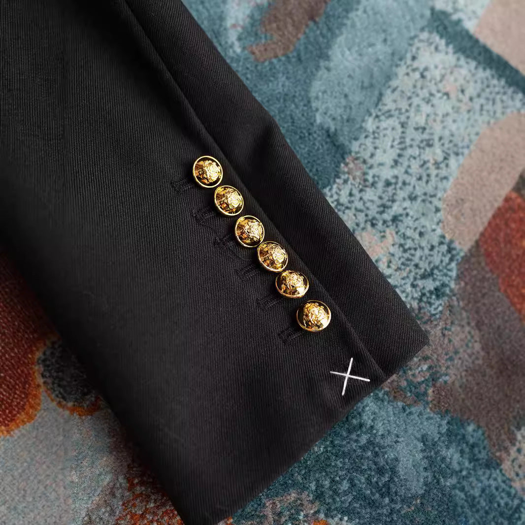 Damen Modische Jacke mit Stehkragen und goldenen Knöpfen Nord Taschen