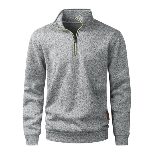 Herren Halbzip‑Pullover aus meliertem Strick mit Stehkragen und Reißverschluss Nord Taschen