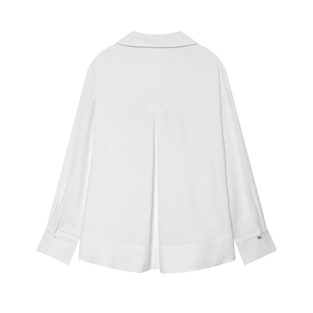 Damen Oversize Tunika‑Bluse mit tiefem V‑Ausschnitt und Hemdkragen Nord Taschen