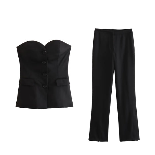 Damen Elegante Stretch-Hose mit geradem Bein und Bügelfalte Nord Taschen