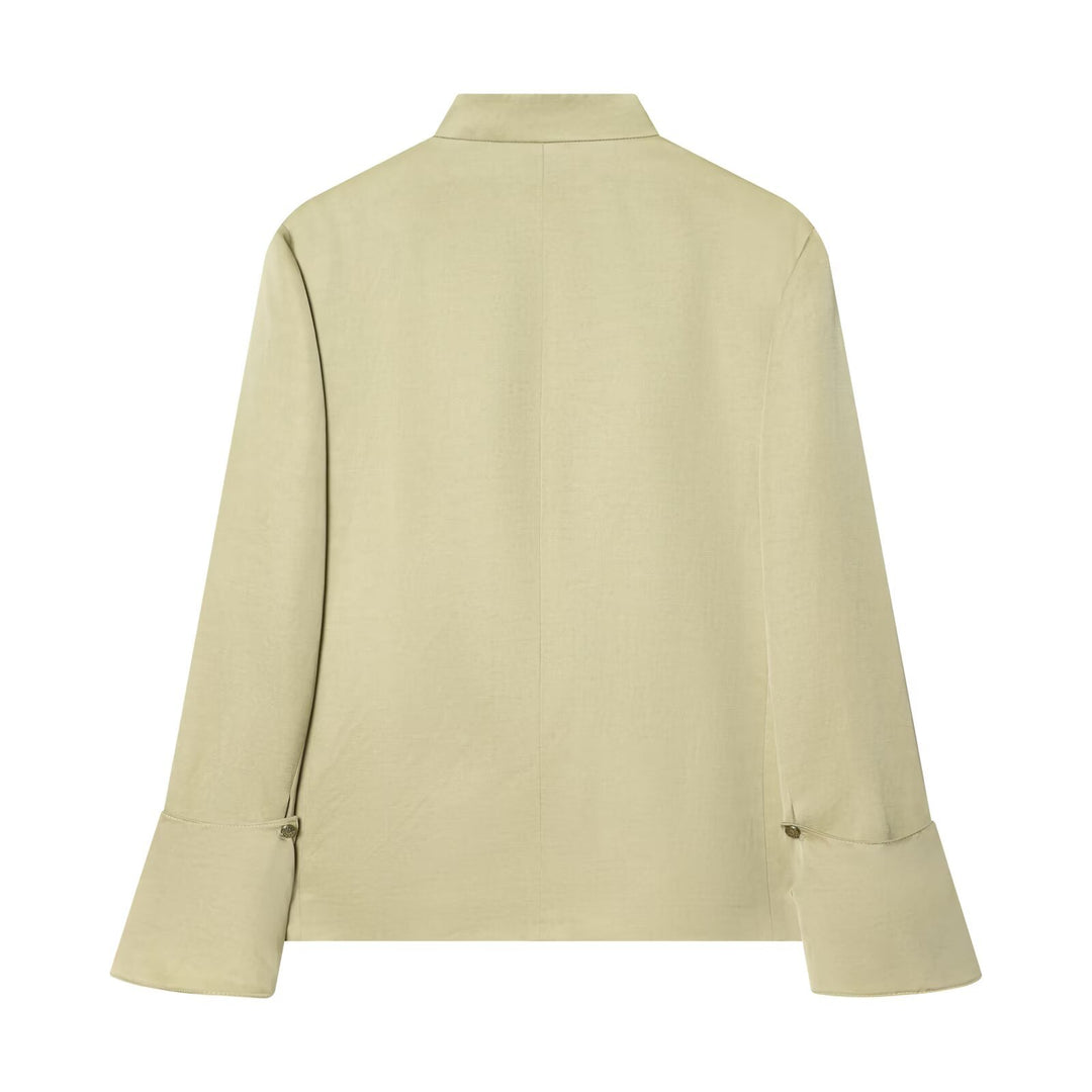 Damen Asymmetrischer Kurzblazer mit Stehkragen und Zierknopfleiste Nord Taschen