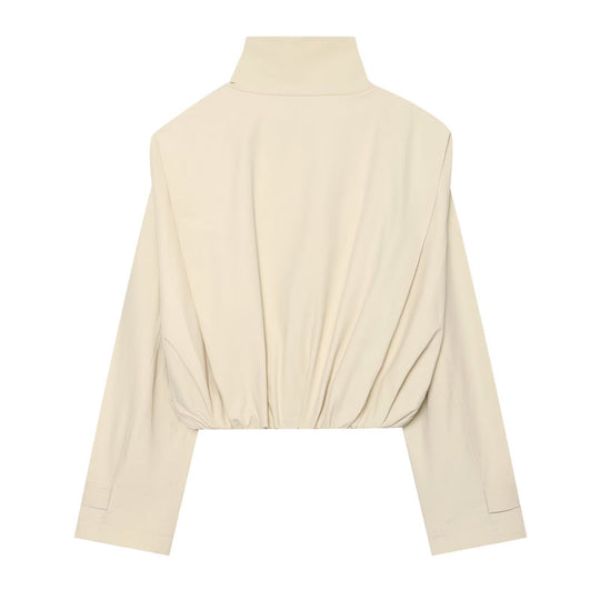 Damen Cropped Doppelreihiger Trench‑Blouson mit hohem Stehkragen, Schulterklappen und elastischem Saum Nord Taschen