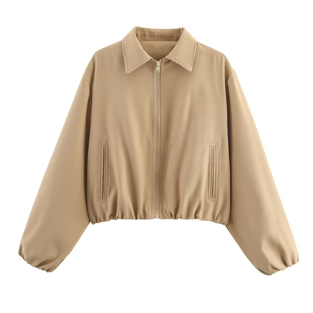Damen lässige Übergangsjacke mit hohem Kragen und elastischem Saum