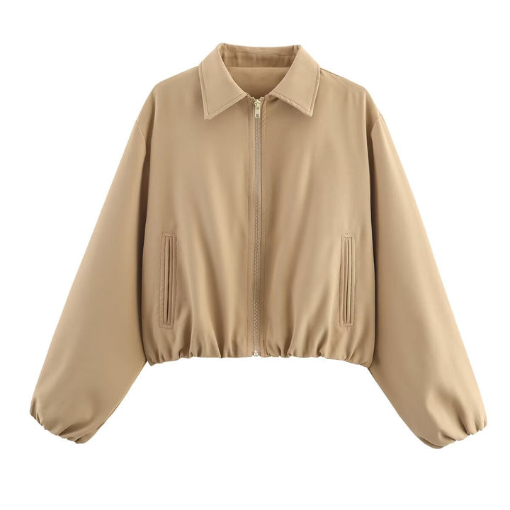 Damen lässige Übergangsjacke mit hohem Kragen und elastischem Saum