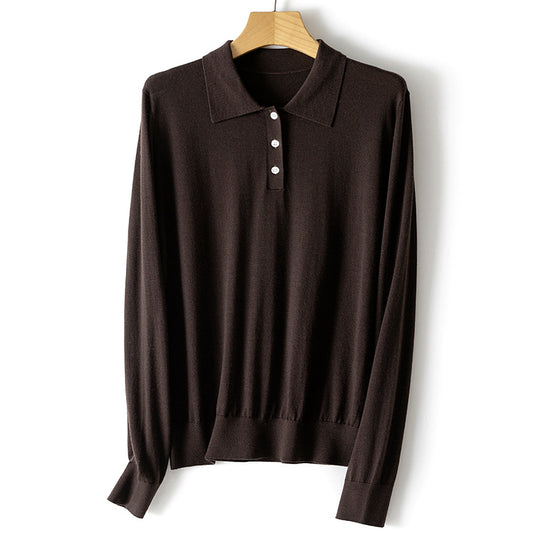 Damen Feinstrick-Polopullover mit Knopfleiste, leichtem Fall und Rippbündchen Nord Taschen