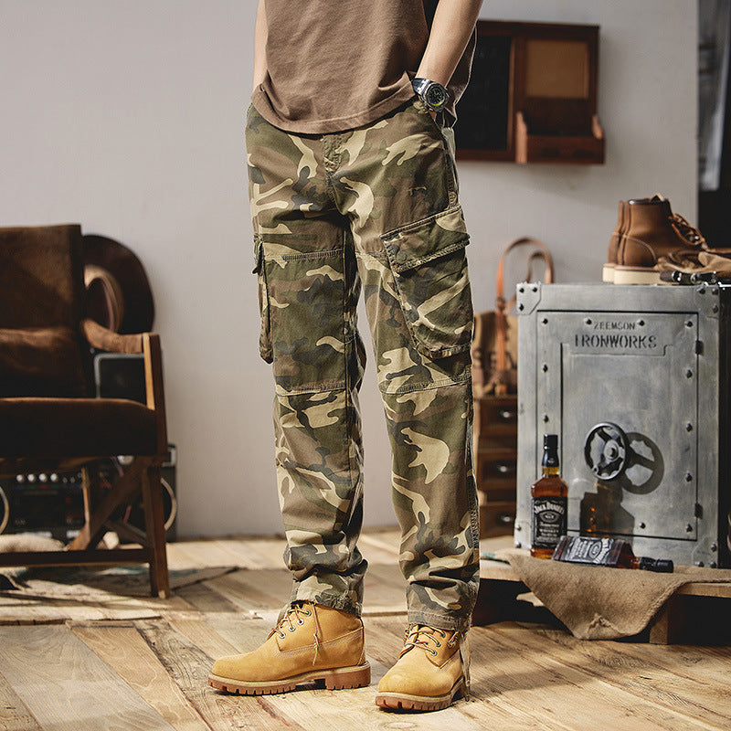 Herren Camouflage-Utility-Cargohose mit Mehrfachklappentaschen, Kniepaneelen und Kordelabschluss Nord Taschen