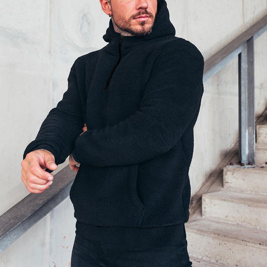 Herren kuscheliger Sherpa-Hoodie mit Kängurutasche und hohem Kragen Nord Taschen