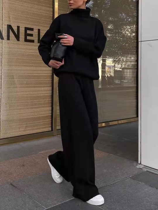 Damen Weite Strickhose mit hoher Taille, Tunnelzug und weitem Bein Nord Taschen