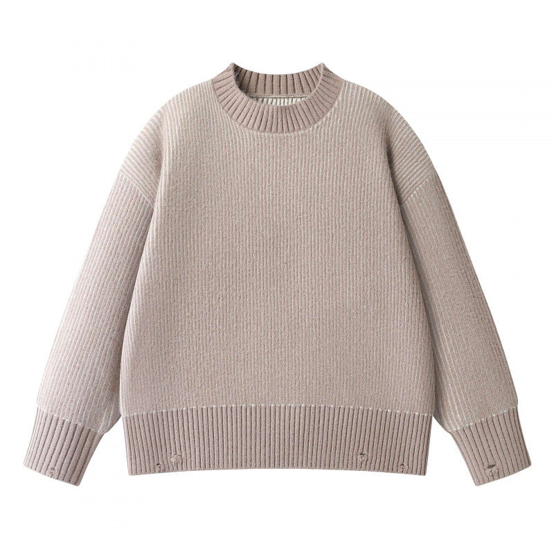 Unisex Oversize-Strickpullover mit Rundhals, Rippenstruktur und verlängertem Bund Nord Taschen