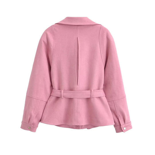 Damen Zweiteiliges Kunstleder-Set mit taillierter Bikerjacke, Bindegürtel und Midirock Nord Taschen