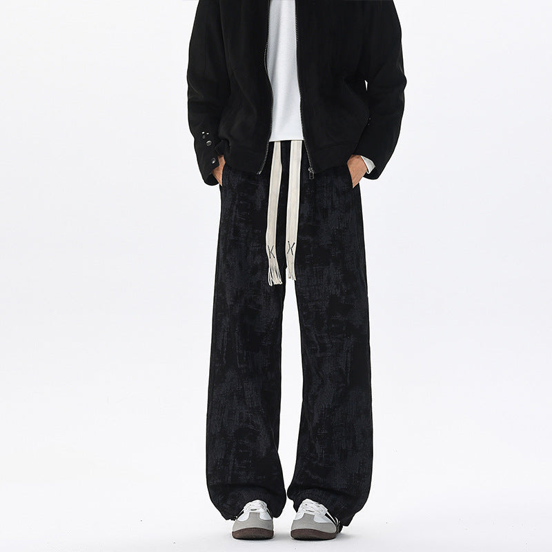 Herren Weit geschnittene Loungehose mit abstraktem Allover‑Print, elastischem Bund und Tunnelzug Nord Taschen