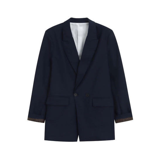 Damen Doppelreihiger Longblazer mit aufgesetzten Taschen und Umschlagärmeln Nord Taschen