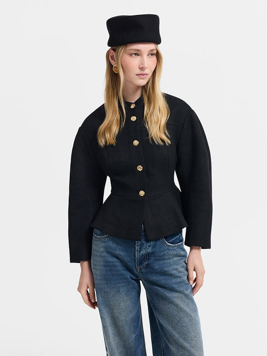 Damen Taillierte Jacke mit Peplum-Saum, strukturierter Webqualität und Zierknöpfen Nord Taschen