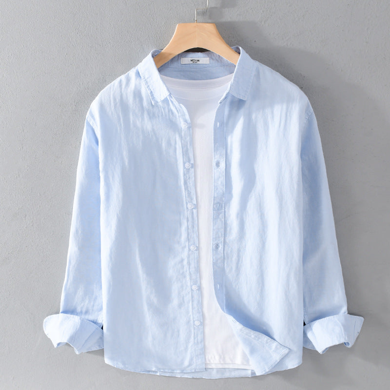 Herren Leinenmix-Layering-Overshirt mit Kentkragen, gerundetem Saum und Soft‑Touch Nord Taschen