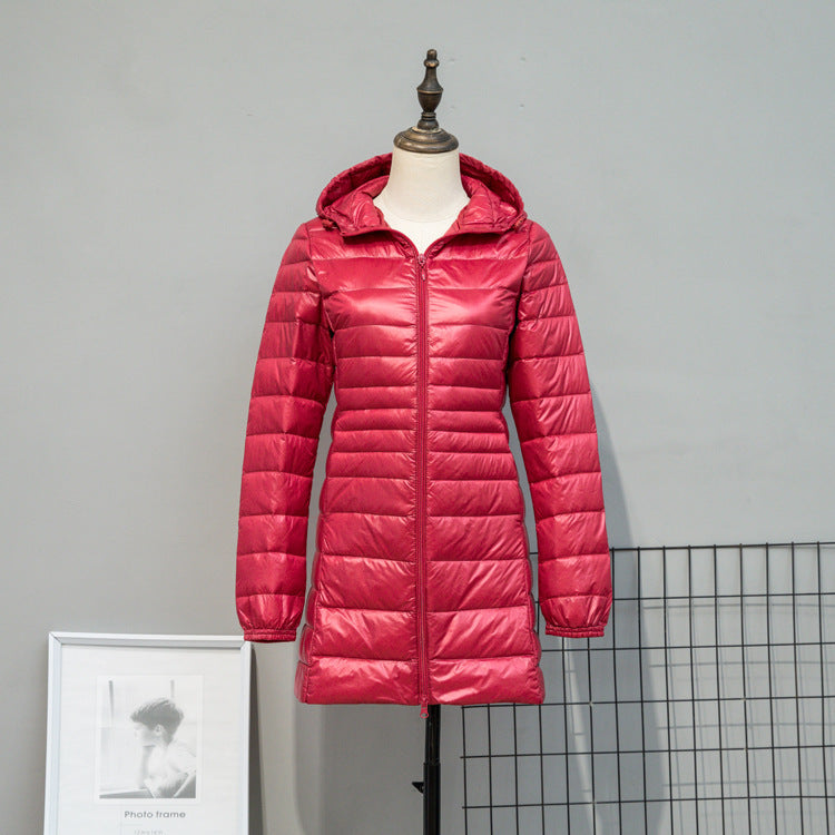 Damen Leicht gesteppte Langjacke mit Kapuze und schlanker Silhouette Nord Taschen