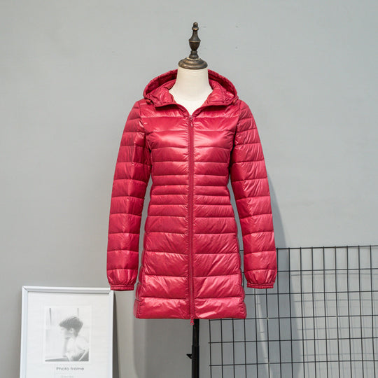 Damen Leicht gesteppte Langjacke mit Kapuze und schlanker Silhouette Nord Taschen