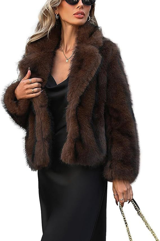 Damen Kurzblouson aus dichtem Kunstpelz mit großzügigem Schalkragen Nord Taschen