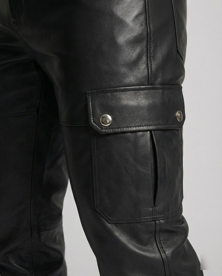 Herren Kunstleder Cargo-Hose mit Seitentaschen