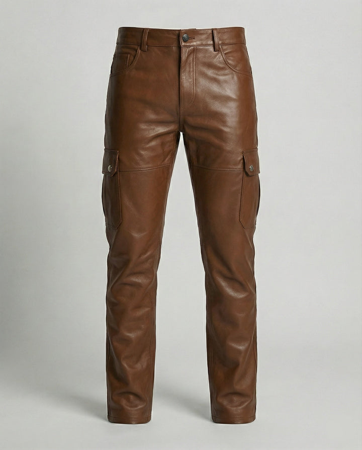 Herren Kunstleder Cargo-Hose mit Seitentaschen