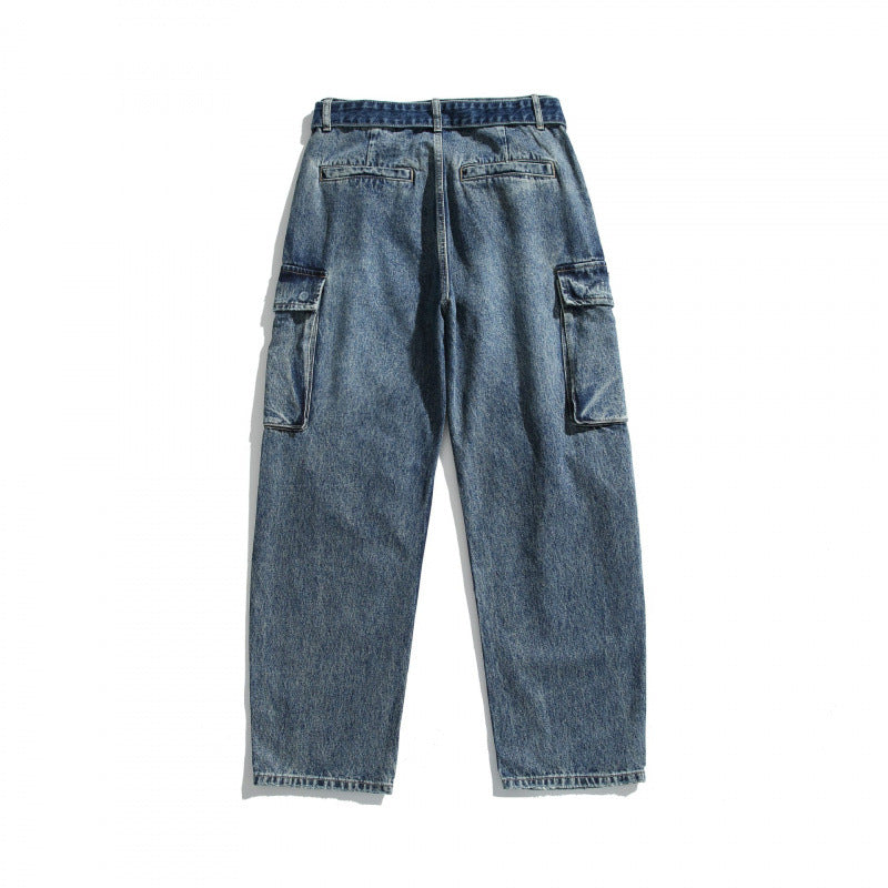 Damen Cargo-Jeans mit hohem Bund, weitem Relaxed-Fit und abnehmbarem Denim-Gürtel Nord Taschen