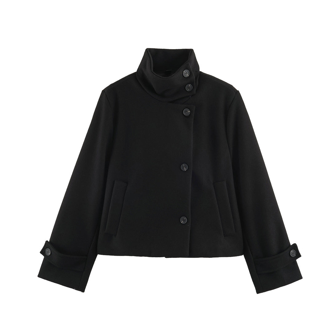 Damen Kurzjacke im Boxy‑Schnitt mit hochschließendem Schlauchkragen und asymmetrischer Knopfleiste Nord Taschen