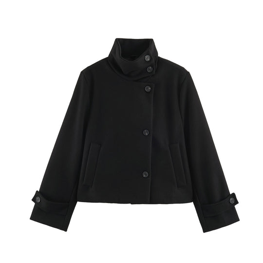 Damen Kurzjacke im Boxy‑Schnitt mit hochschließendem Schlauchkragen und asymmetrischer Knopfleiste Nord Taschen