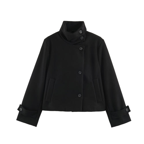 Damen Kurzjacke im Boxy‑Schnitt mit hochschließendem Schlauchkragen und asymmetrischer Knopfleiste Nord Taschen