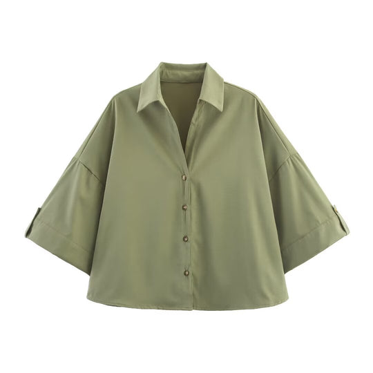 Damen Oversize-Hemdbluse mit dreiviertel-Ärmeln und Manschetten Nord Taschen