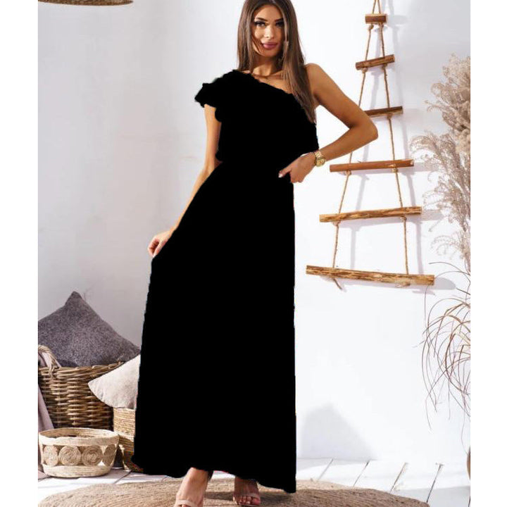 Damen Maxikleid mit asymmetrischem Träger und raffinierter Rüsche
